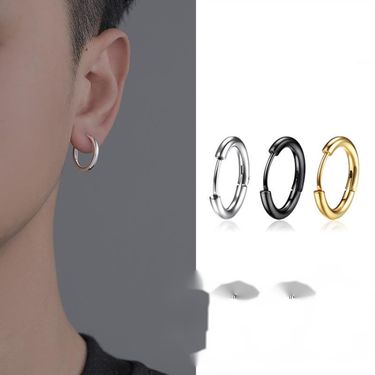 2.5 Coarse Titanium Steel Round Wire Plain Ring Ear Buckle New Trendy Men's and Women's Personalized Earrings_ipsvogv.com