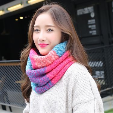 2019 New Women's Korean Edition Warm Colorful Neck Cover Student Couple Autumn/Winter Knitted Scarf_voghion.com