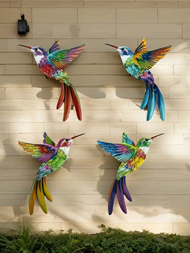 4-piece Set Of Iron 3D Hummingbird Wall Art Decoration, Vivid And Colorful Metal Garden Decorations For Outdoor Courtyards,deco Maison_voghion.com