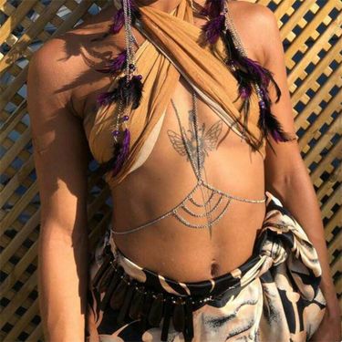 YL2306 European and American Body chain factory supply fashion multi-layer wave tassel chain hanging neck vest body chain_voghion.com