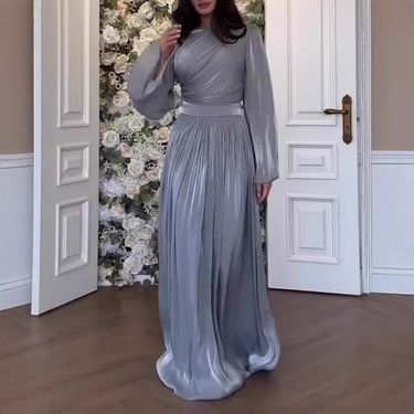 Women's Clothing Evening Dress Long Sleeved Pleated Dress_voghion.com