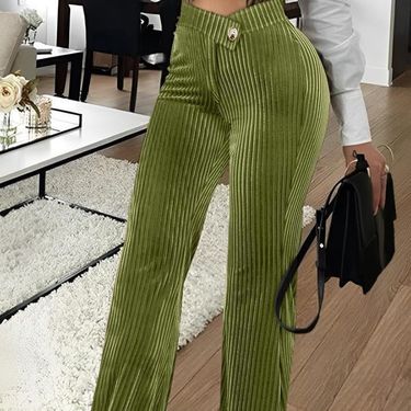 Women's Clothing autumn and winter fashion gold velvet striped casual women's pants_voghion.com