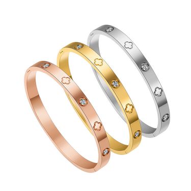 Fashion stainless steel buckle bracelet with diamonds Simple and versatile four leaf clover titanium steel bracelet for women_voghion.com