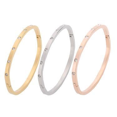 Women's Jewelry Classic Square With Zircon Inlay Stainless Steel Bracelet_voghion.com