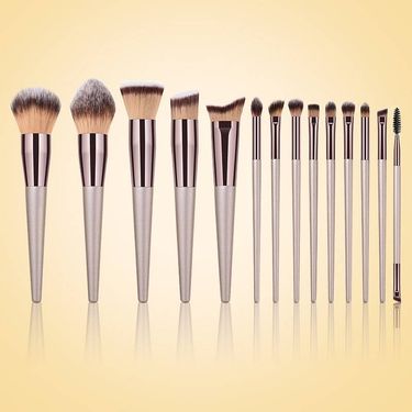 Makeup Brushes & Tools 10/14pcs/set Champagne Makeup Brush Set – Professional Wooden Handle Cosmetics Tools (Luxury & Complete)_voghion.com