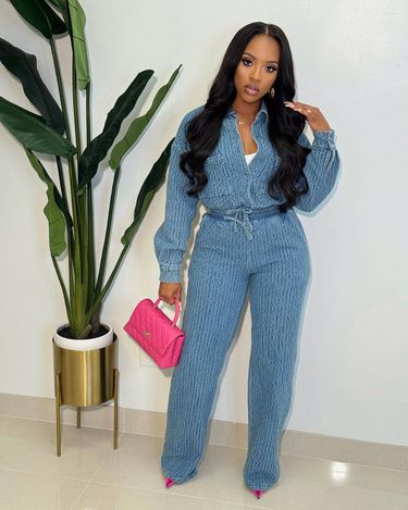 Women's Fashion New Long-sleeved Trousers Denim Women's Two-piece Set_voghion.com