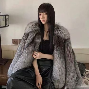 Luxury Faux Fur Coat Women's Short Winter Jacket Fashionable Silver Fox Style Elegant Warm Outerwear_voghion.com