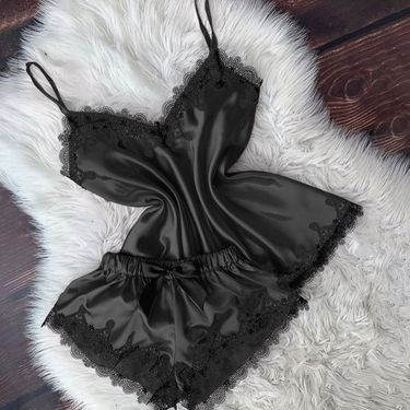 Underwear & Sleepwears Women's Sexy Satin Pajama Set - Lingerie-Inspired Camisole & Shorts Lounge Wear In Soft Polyester (Multiple Colors & Sizes)_voghion.com