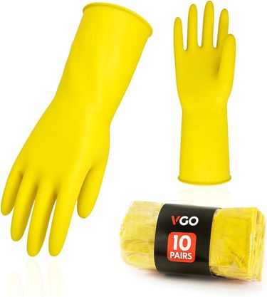 Vgo 10-Pairs Reusable Rubber Gloves Extra Thick Long Sleeves For Kitchen Cleaning Dishwashing Gardening Pet Care Size L Yellow HH4601_voghion.com