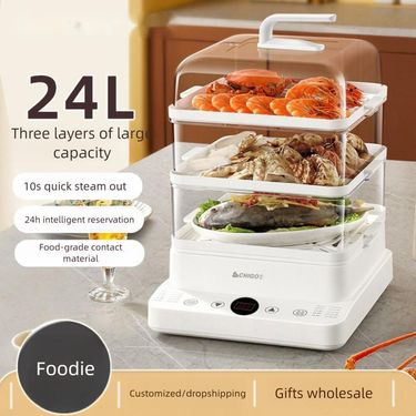 Zhigao Home Use, Three-Layer Multi-Functional 24L Electric Steamer, Large Capacity, Detachable, Transparent Steamer For_voghion.com