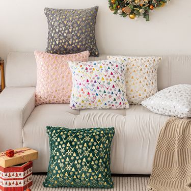 Snowflake Christmas Pillow Cover – Velvet Plush With Gold Foil Print, Detachable Square Cushion Case For Sofa & Bed (45x45cm)_voghion.com