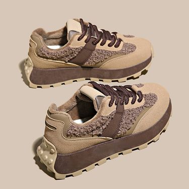 Ruoji Plush Sports Thick Soled German Training 2023 New Autumn Warm Cotton Shoes, Women's Winter Waffle Shoes_voghion.com