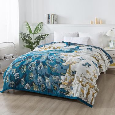 100% Cotton , Beauty Jacquard 4-Layer Lightweight And Breathable Blanket Summer, Luxuriously Soft Gauze Bedding For Bed_voghion.com