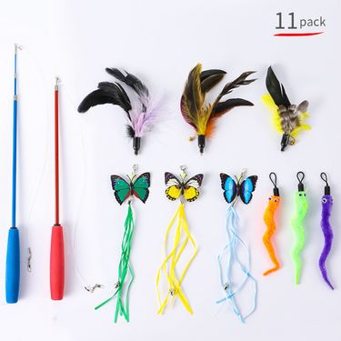 Pet Cat Toy Feather Replacement Creative Boredom Relief Telescopic Head Teaser Wand Set_voghion.com