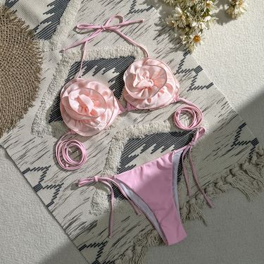 Women's sexy 3D three-dimensional flower split bikini bikini women's swimwear _voghion.com