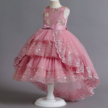 Kids’ Clothing Light Luxury Girls Dress Embroidered Sequins Trailing Children's Tutu Skirt_voghion.com