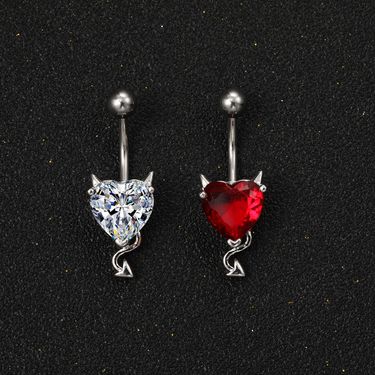 Little Devil Diamond Belly Button Ring - Gothic Body Piercing Jewelry (Halloween, Hypoallergenic)_voghion.com