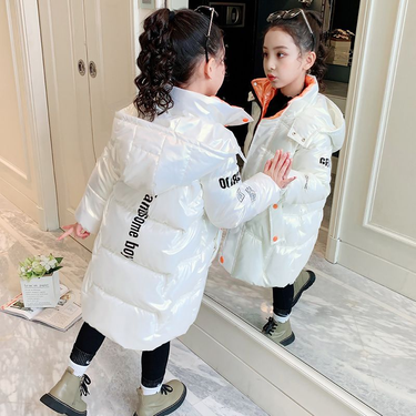 Mother & Kids 2024 New Girls' Children's Winter Down Medium Long Padded Jacket With Thick Warm Coat_voghion.com