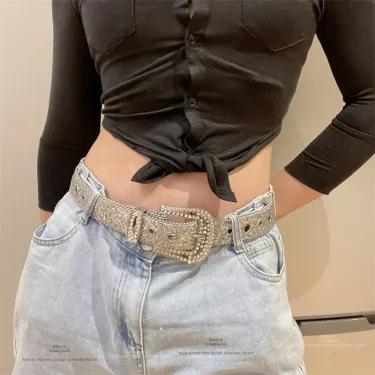HOT Goth Women PU Leather Strap Rhinestone Belts Western Cowboy Y2K Girls Fashion Belt for Jeans Men Dropship_mkmklike.com