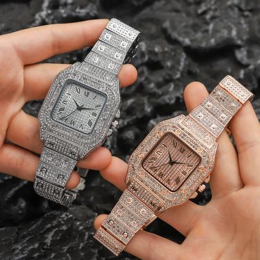 Classic Luxury Business Men's Steel Strap Square Roman Scale Rhinestone Quartz Watch Lesiure Male Wristwatch Relogio Masculino_voghion.com