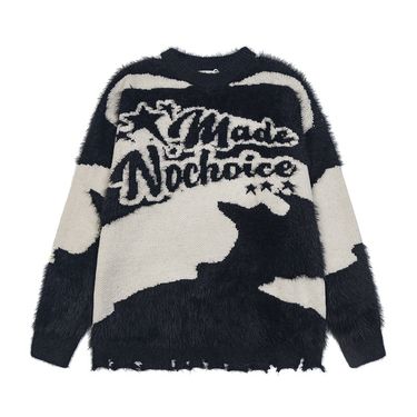 Men's Clothing Design Sense Irregular Stitching Loose Crewneck Sweater Men's and Women's Fashion Lazy Style All-match Loose Couple's Knitted Sweater_voghion.com