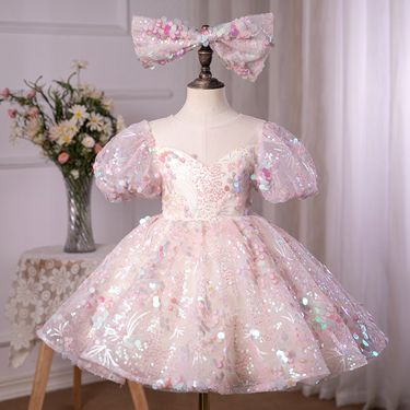 Kid's Clothing Children's wedding dress princess dress pink color flower girl wedding little girl dress baby girl one year old dress_viptrois.com