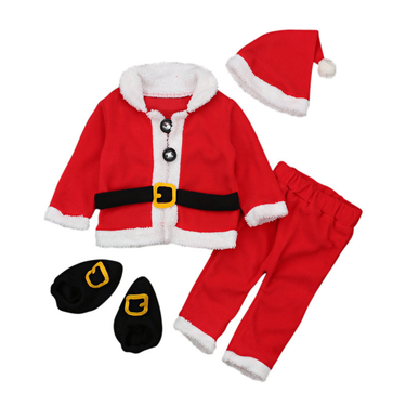 Christmas Coat Long Sleeve Santa Claus Dress Up Four Piece Cosplay Children's Costume_voghion.com