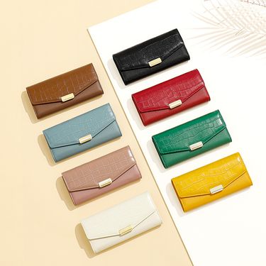 Women's Long Wallet, High-grade PU Leather Large Tri-fold Stone Envelope Clutch Wallet With 10 Card Slots And Multiple Colors Available_voghion.com