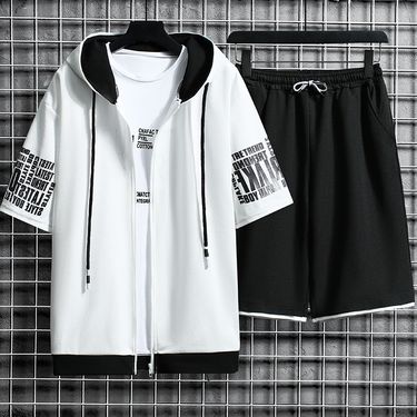Men's Clothing Spring and Summer New Men's Cardigan Sweater Suit Youth Hooded Casual Korean Sportswear Two piece Set Trend_voghion.com