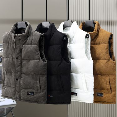 Men's Clothing Down Cotton Vest Men's Autumn And Winter Thickened Corduroy Stand Collar Vest Trendy Jacket Warm Vest Vest Shoulder Outer Wear_mkmklike.com
