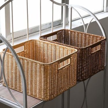Pulan Nordic Cabinet Woven Box Simple Living Room Organizer Rattan Snack Basket Storage Bin_voghion.com