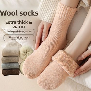Women's Socks Autumn And Winter Thickened Warm Wool Socks Medium Tube Socks Solid Color Thick Socks Winter High Stockings_voghion.com