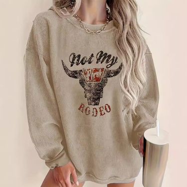 Women's Clothing round neck long sleeve cow head print sweater fashion leisure _voghion.com