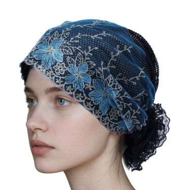 Double Layer Embroidered Fishtail Headscarf Hat – Elegant Lace Cover For Women (White Hair Friendly Design)_voghion.com