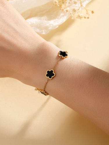 Cross-border stainless steel Black gold four-leaf clover color light fashion simple style women's bracelet_voghion.com