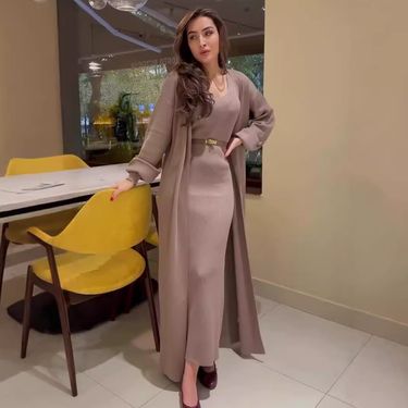 Women's Clothing Autumn New Fashion Solid Color Long Sweater Dress Elegant Suit Female_voghion.com