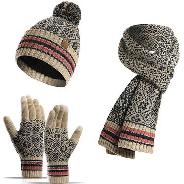 special supply of new foreign trade winter warm suit acrylic knitted wool hat scarf three piece set_voghion.com
