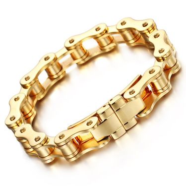 Luxury Gold Titanium Steel Men's Dominant Rock Personality Motorcycle Chain Bicycle Bracelet_voghion.com