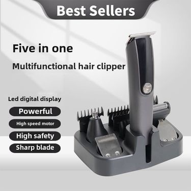 Electric Haircut, Temples, Lettering, Shaving, Nose Hair Trimming, Five-in-one Multi-function LCD Digital Display Fader, Electric Push Scissor_voghion.com