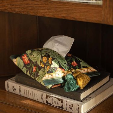 Green Wisp Handmade Chinese-Style Polyester Tissue Box Cover – Elegant Floral Table Decor For Living Room & Dining (18x27cm, Dustproof)_voghion.com