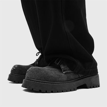 Men's Washed Denim Casual Big Head Low-Top Shoes With Height Increase Effect - Comfortable & Stylish For Everyday Wear_voghion.com