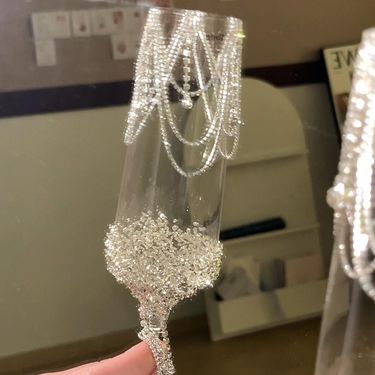 Pair Champagne Handmade Material Kit Engagement Wedding Toast Glasses Gift_voghion.com