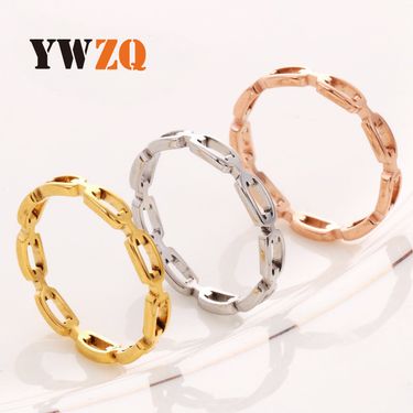 Stainless couple ring, fashionable and personalized hollow chain design, rose gold titanium steel jewelry for women_voghion.com