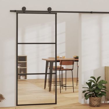 Sliding Door ESG Glass and Aluminum 35.4"x80.7" Black_voghion.com