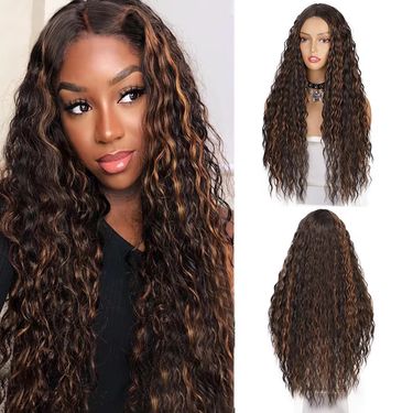 Wig front lace chemical fiber headpiece wig curly wig ladies long curly hair small lace chemical fiber wig_voghion.com