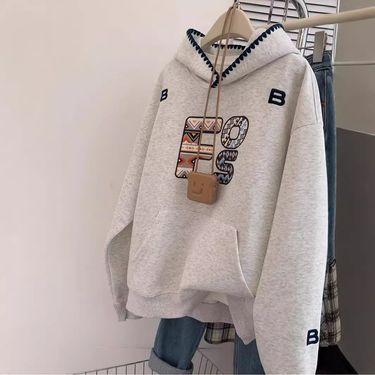 China-Chic American Embroidery Letter Hooded Bodysuit Women's Spring And Autumn Design Sense Small Crowd Loose Oversize_voghion.com