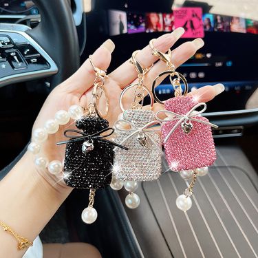 Korean Version New Inlaid Diamond Bow Keychain Pearl Gradient Color Perfume Bottle Bag Fashion Pendant_voghion.com