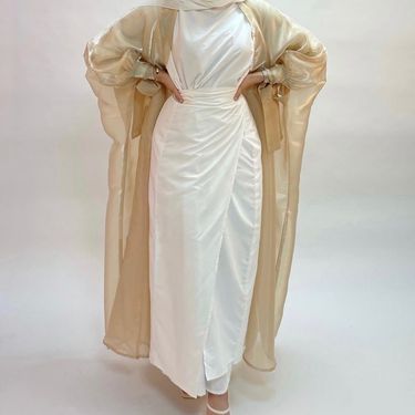 Women's Clothing Plus Size Dress Middle East Dubai Elegant Puff Sleeve Cardigan Long Dress_voghion.com