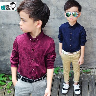 Kid's Clothing Children's cotton jacquard shirt spring and autumn British style temperament long-sleeved shirt boy's floral shirt_voghion.com