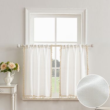 Crinkle Voile Semi-Sheer Curtains - Rod Pocket Design For Windows 70cm-145cm Wide (White, Multiple Sizes) - Light Filtering & Boho Chic Home Decor_voghion.com